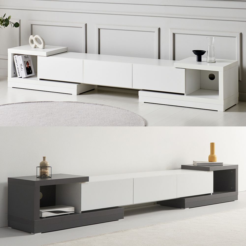 이안가구 솔피 1600 확장형 거실장 오크화이트 티비다이 tv장 높은거실장 