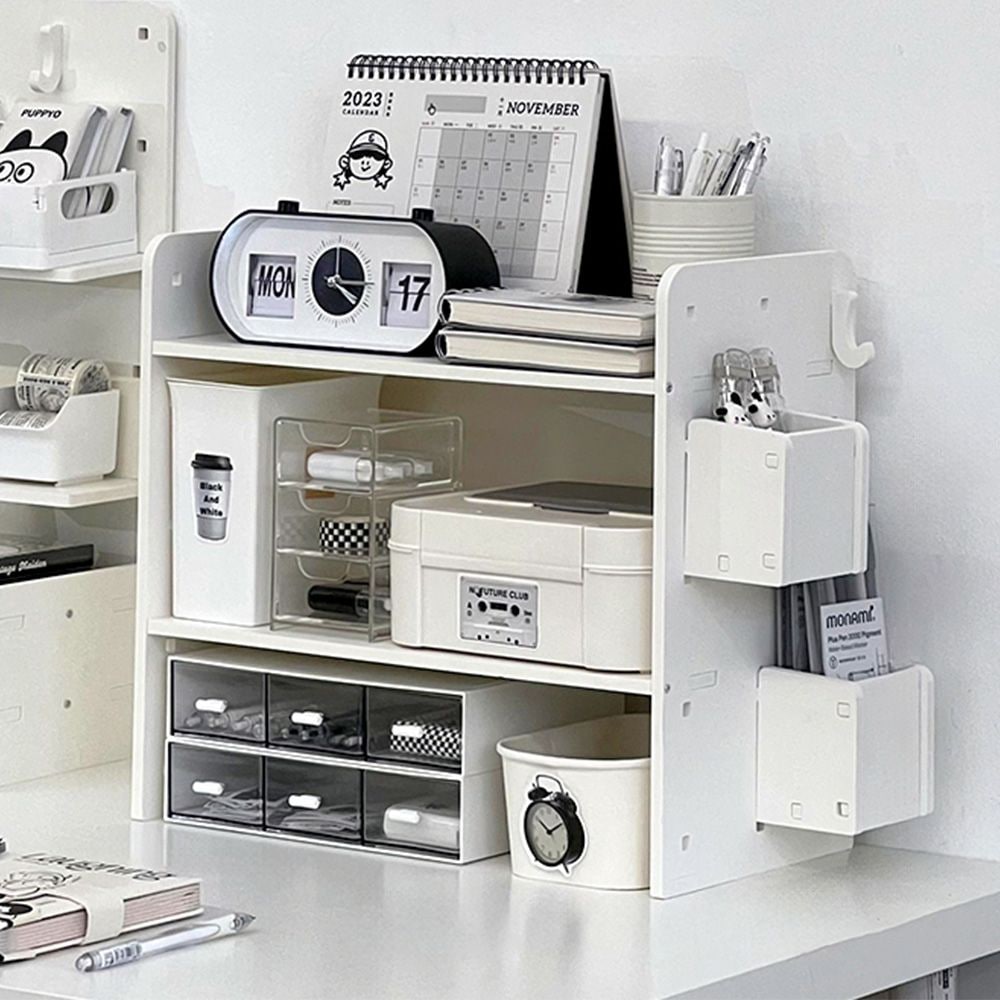 [오늘출발] [신상품] 루시아이 타공보드 오거나이저 책상 선반 우드 타공판 무타공 벽선반 - B타입