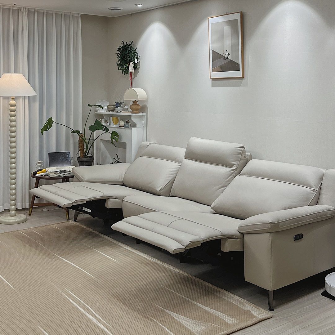 한샘 MVME 프라임 노블 천연면피가죽 전동 리클라이너 소파 4인용 