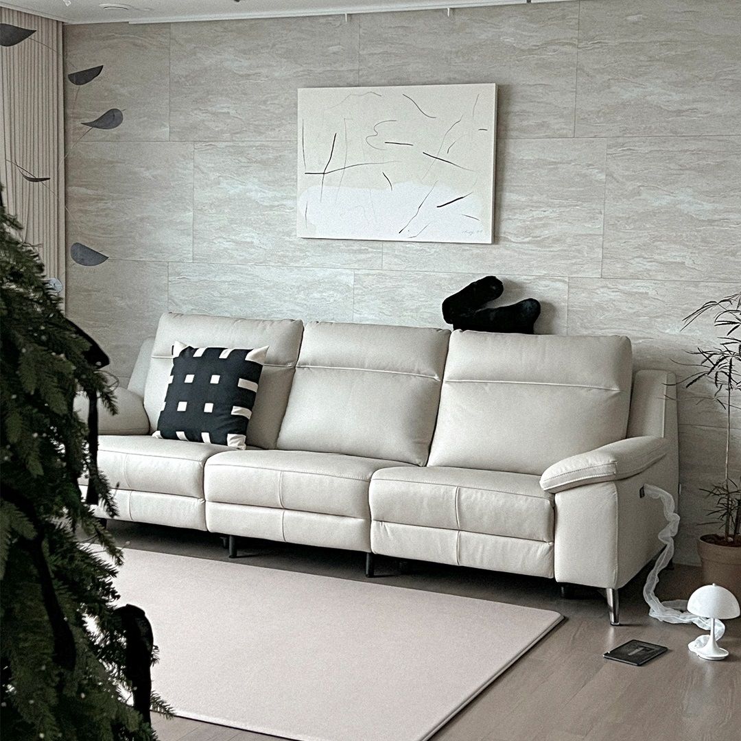 한샘 MVME 프라임 노블 홈바형 천연면피가죽 전동 리클라이너 소파 4인용(양쪽형) 