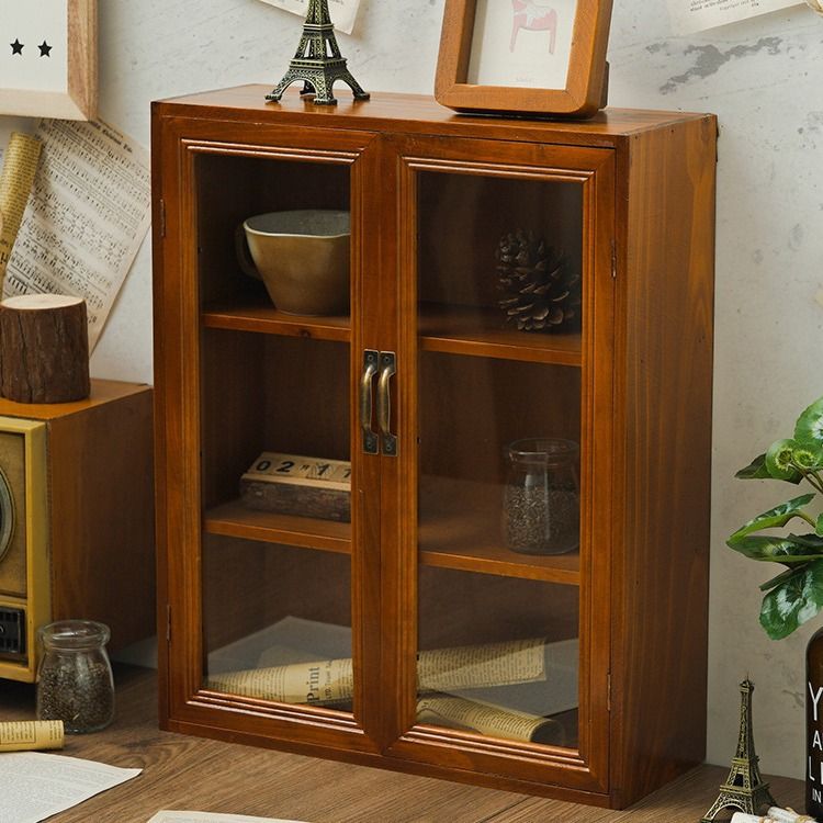 [신상품] 마음결 빈티지 엔틱 원목 미니 거실 수납 유리 향수 예쁜 장식장 양문 선반 진열장(통아크릴양문형)