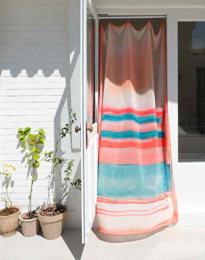 油絵みたいコーラル シフォン カーテン