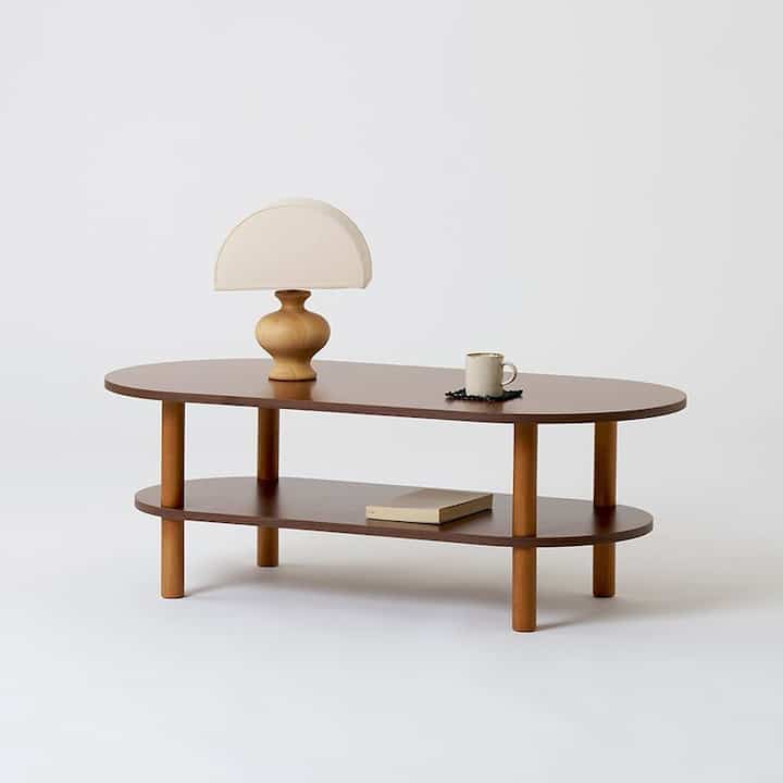 Walnut Oval Coffee Table with Storage Shelf