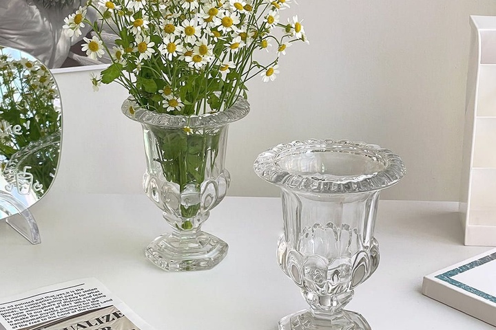 투명 트로피화병 양각 엔틱 유리꽃병 (중형)