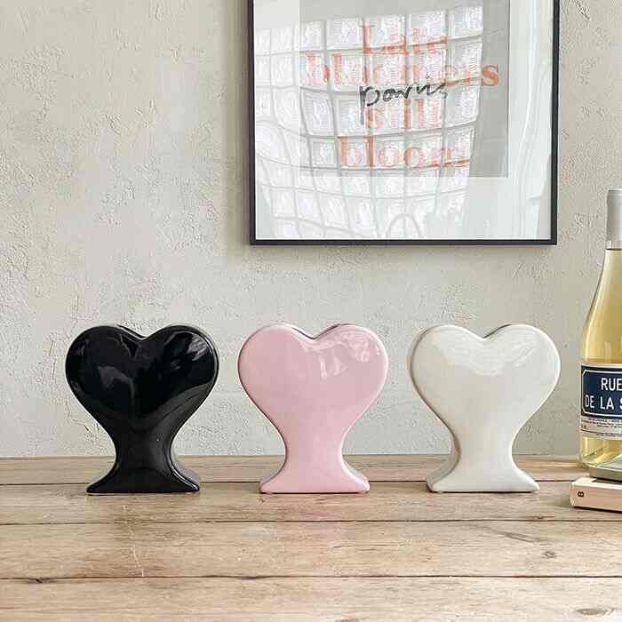 ハート オブジェ セラミック フラワーベース［3色］