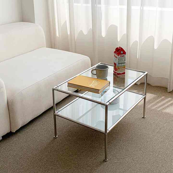 2段 モジュール ガラス ローテーブル S