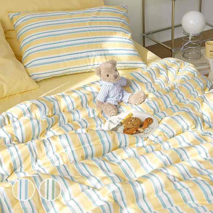 Pastel stripe 両面 掛け布団＆枕カバーセット［2色・3サイズ］