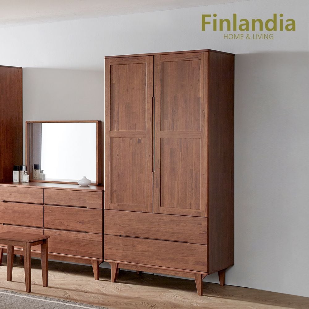 핀란디아 오로라월넛 참죽원목 2단 서랍형 장롱 
