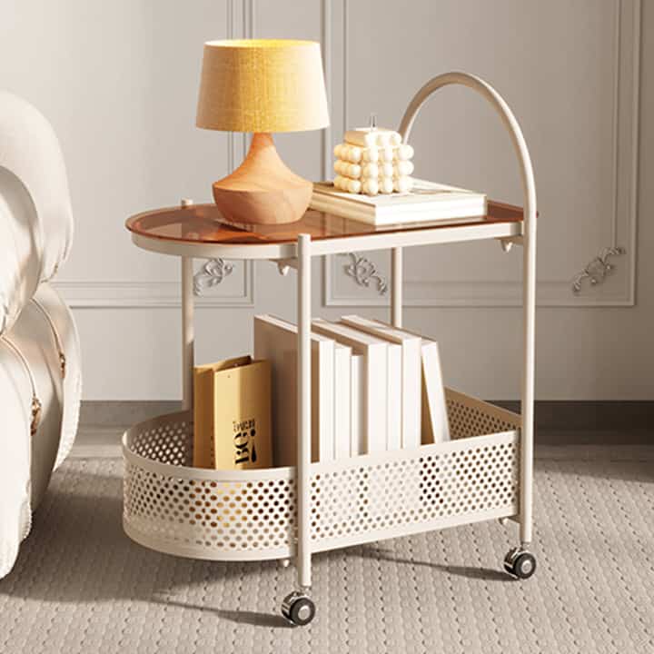 ミッドセンチュリー 移動式 強化ガラス ワゴン ２段