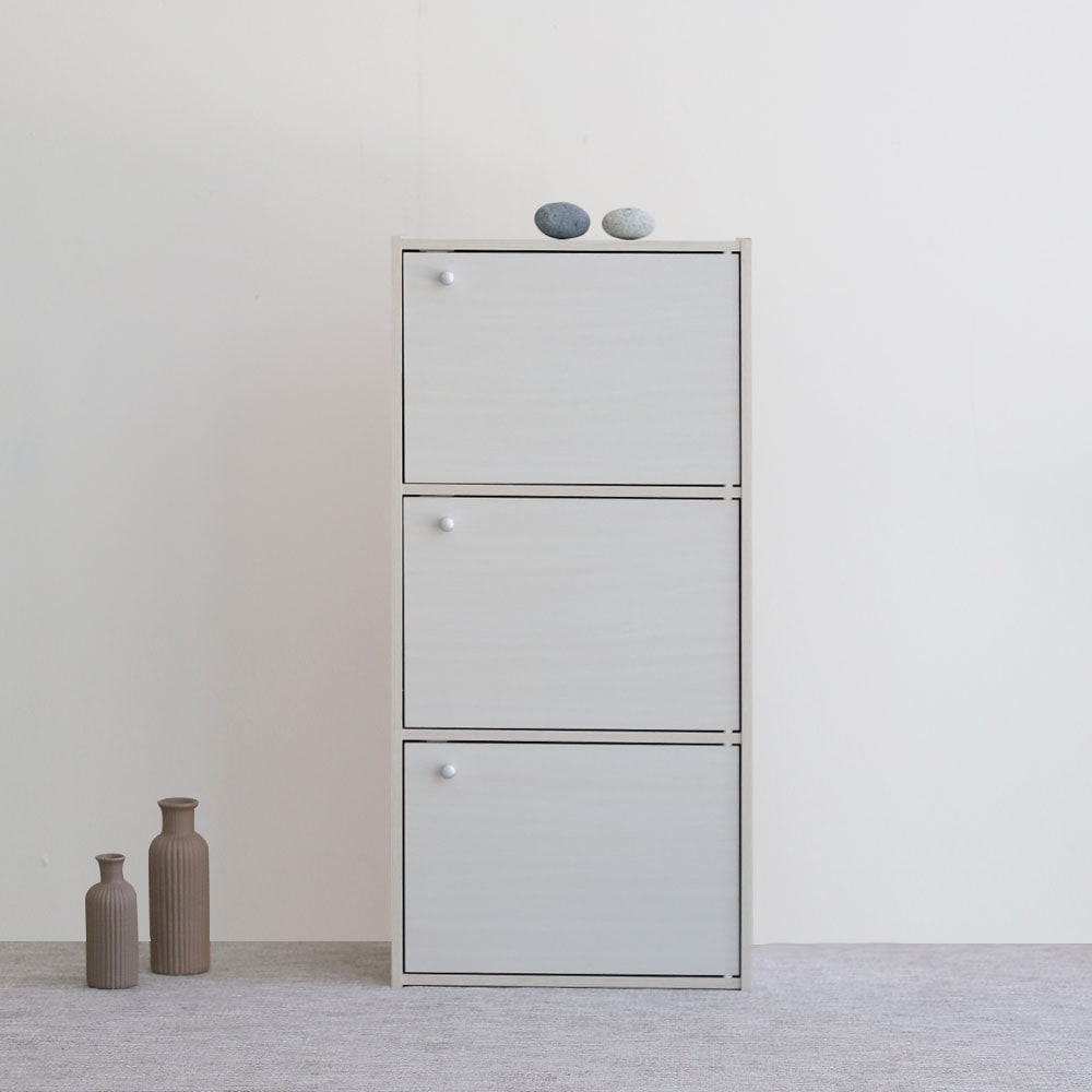 아이리스코리아 3단 책장 공간박스 도어형 수납장 홈카페장 서랍장 침대 협탁 화이트 