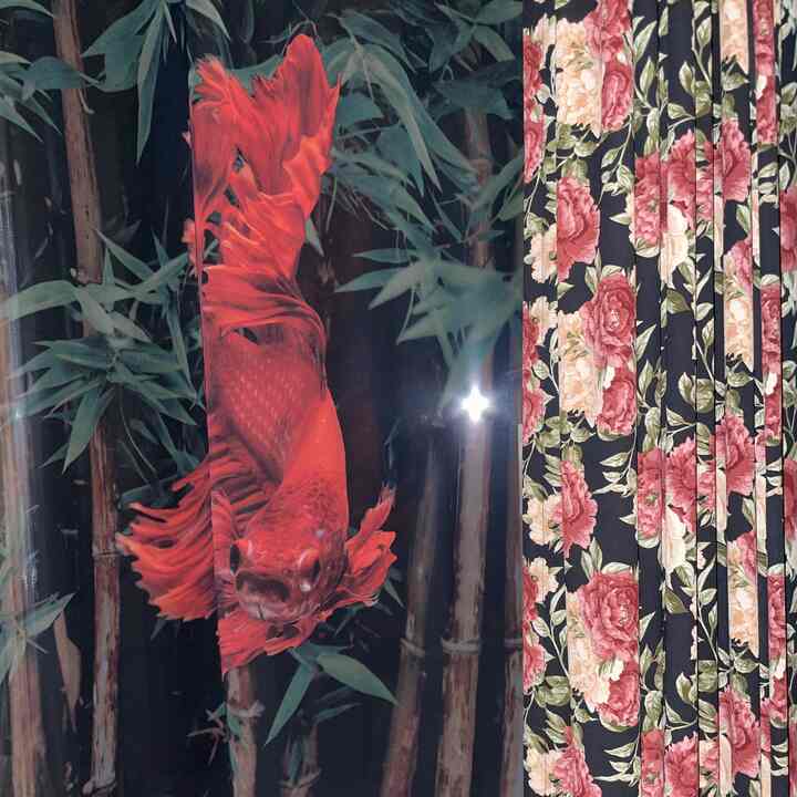 香港ヴィンテージ風 レッドベタ ファブリックポスター