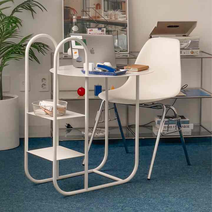 Piscina:table プール スチール シェルフ付き サイドテーブル