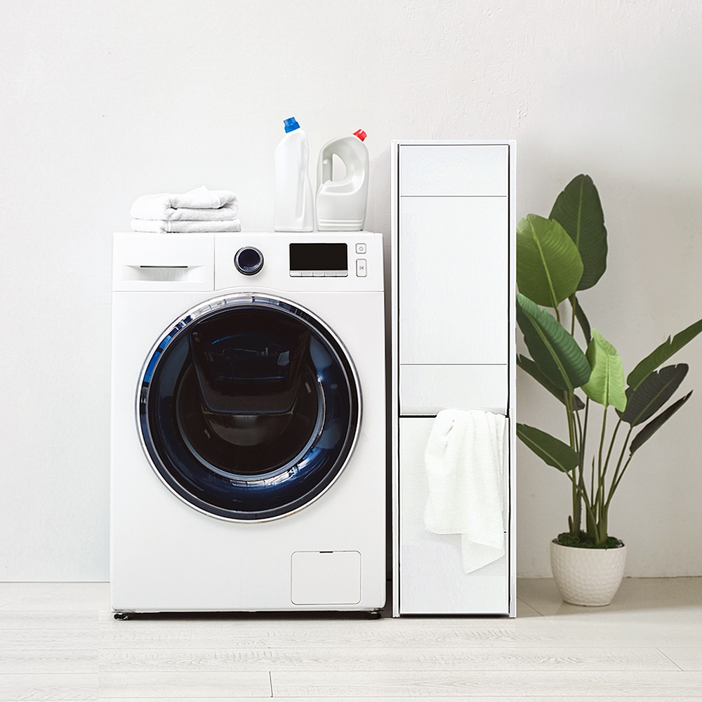 [신상품] 필웰 E0자재 스탠드형 틈새 2단 분리수거함 빨래바구니 세탁바구니 70L