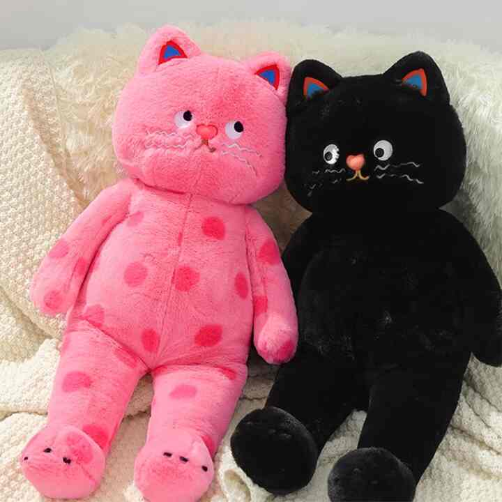 ぬいぐるみ 猫 ピンク ブラック［2色・2サイズ］