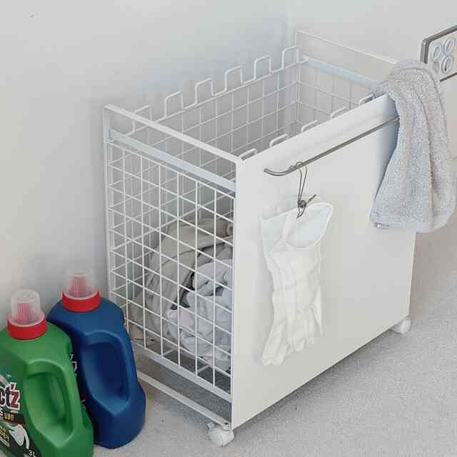 ホワイト スチール ランドリーカート