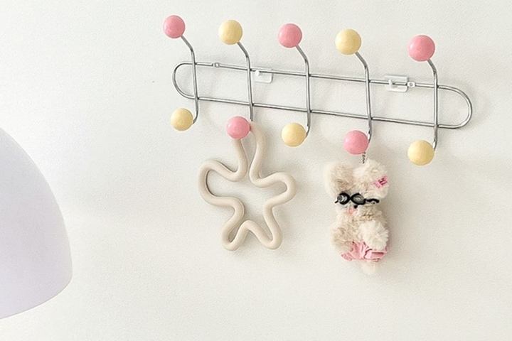 버터 컬러볼 코트랙 옷걸이 모자 가방 걸이 붙이는 벽 부착 무타공 미니 행거 10구