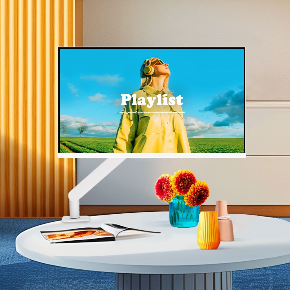 알파스캔 AOC AM400 문스톤 펄 싱글 모니터 암 거치대 화이트 데스크테리어