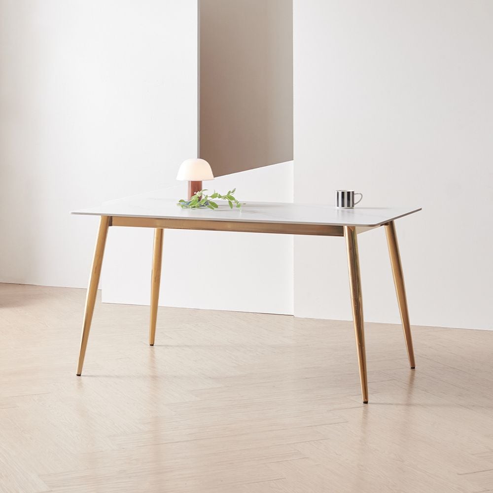 라로퍼니처 브릭스 1400 포세린 통 세라믹 4인 식탁 골드 프레임 테이블 