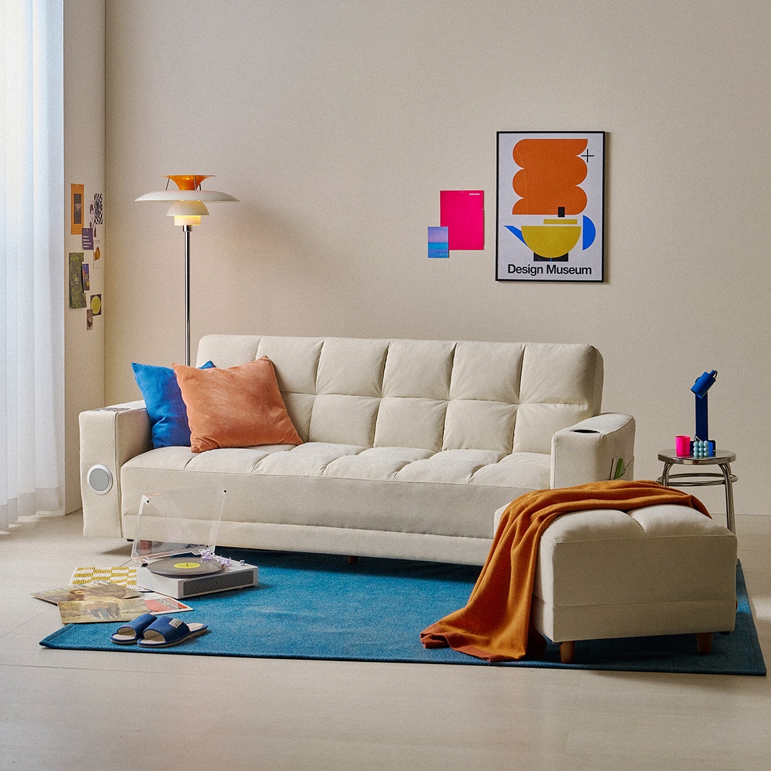 수오 플러피브레드 생활발수 패브릭 3인 리클라이너 블루투스 소파 