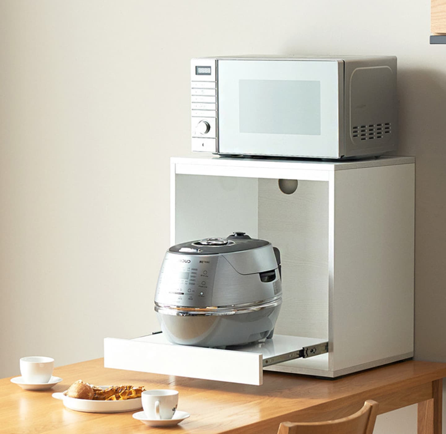 브랜디홈 럭스 미니 렌지대 전자렌지 수납장 선반 밥솥 다이 전자렌지 레일 수납장 (2color) 