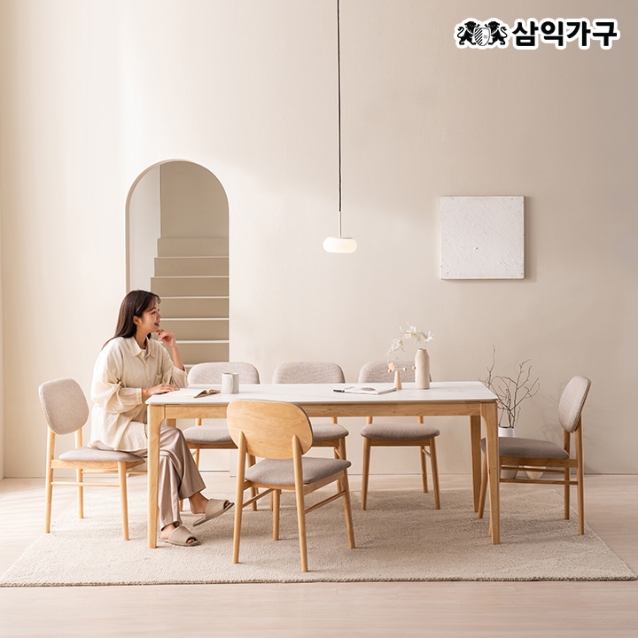 삼익가구 퍼팩트 통세라믹 6인용 원목 테이블 (의자/벤치 선택)
