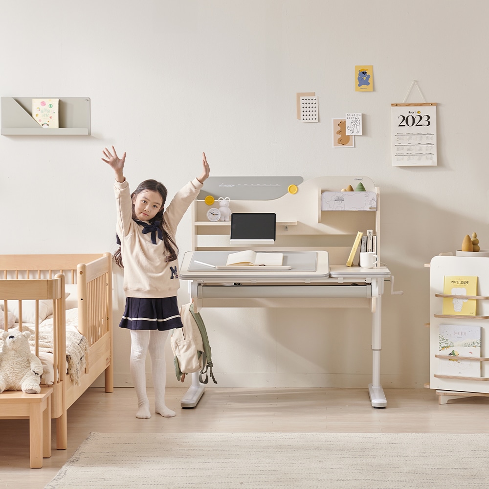 위드그로우 옥스포드 높이각도조절 바른자세 어린이 책상+책장 세트