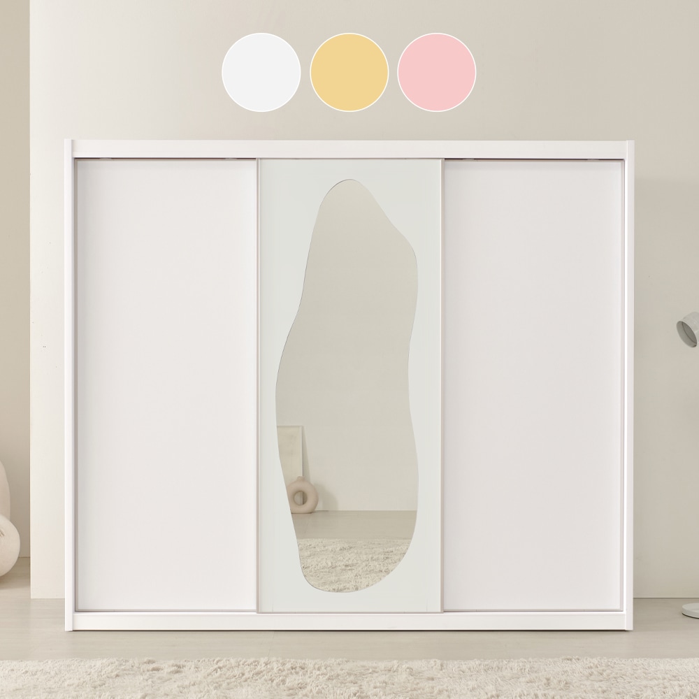 [신상품]레오가구 비정형 거울 E0 슬라이딩옷장 3통 옷봉장+이불장+선반장 246cm (3color)