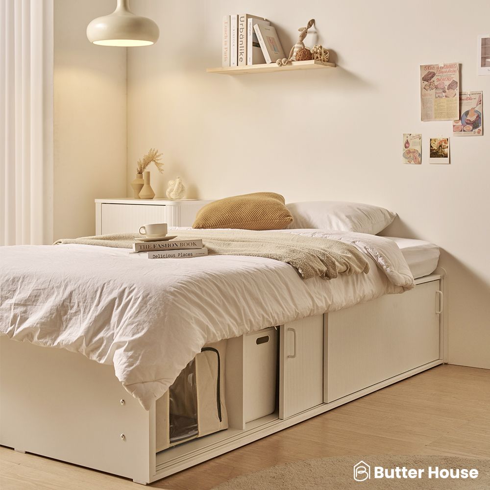 [신상품] 버터하우스 E0 포포 미드 무헤드 슬라이딩 수납 침대프레임 (SS/Q) 2Colors