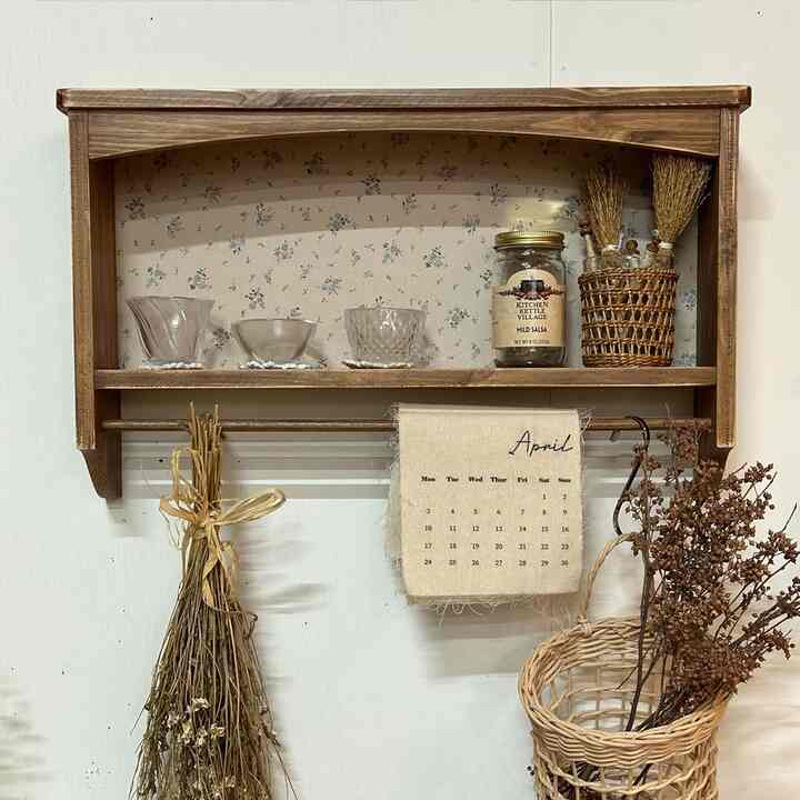 ファブリック 壁掛けシェルフ antique brown［2サイズ］