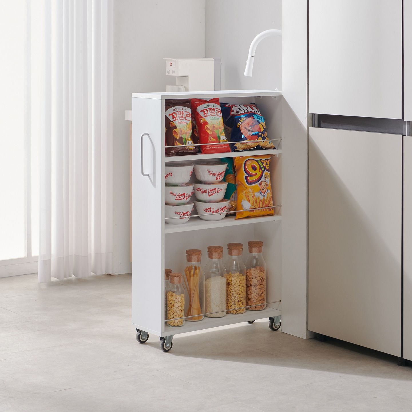 [신상품] 해피아이 컨실 200 소형 슬라이딩 냉장고틈새장 틈새수납장 2colors