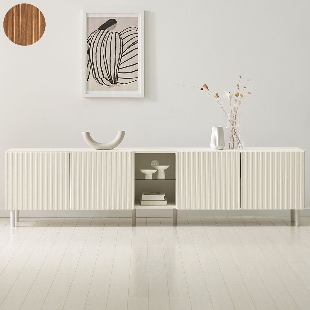 이안가구 피렌체 2100 플랫템바 수납 높은 거실장 티비다이 강화유리선반 