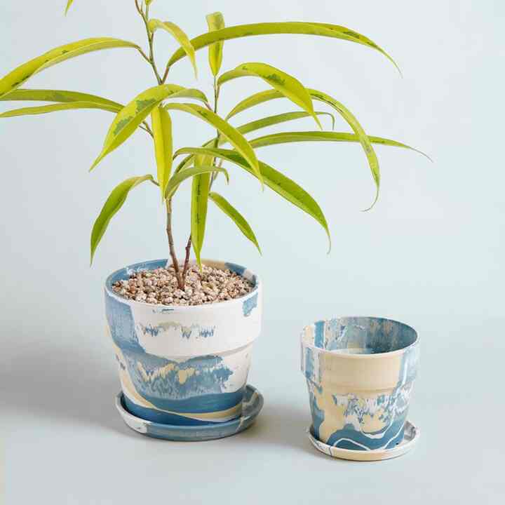 Blue & Yellow Marbled Flowerpot