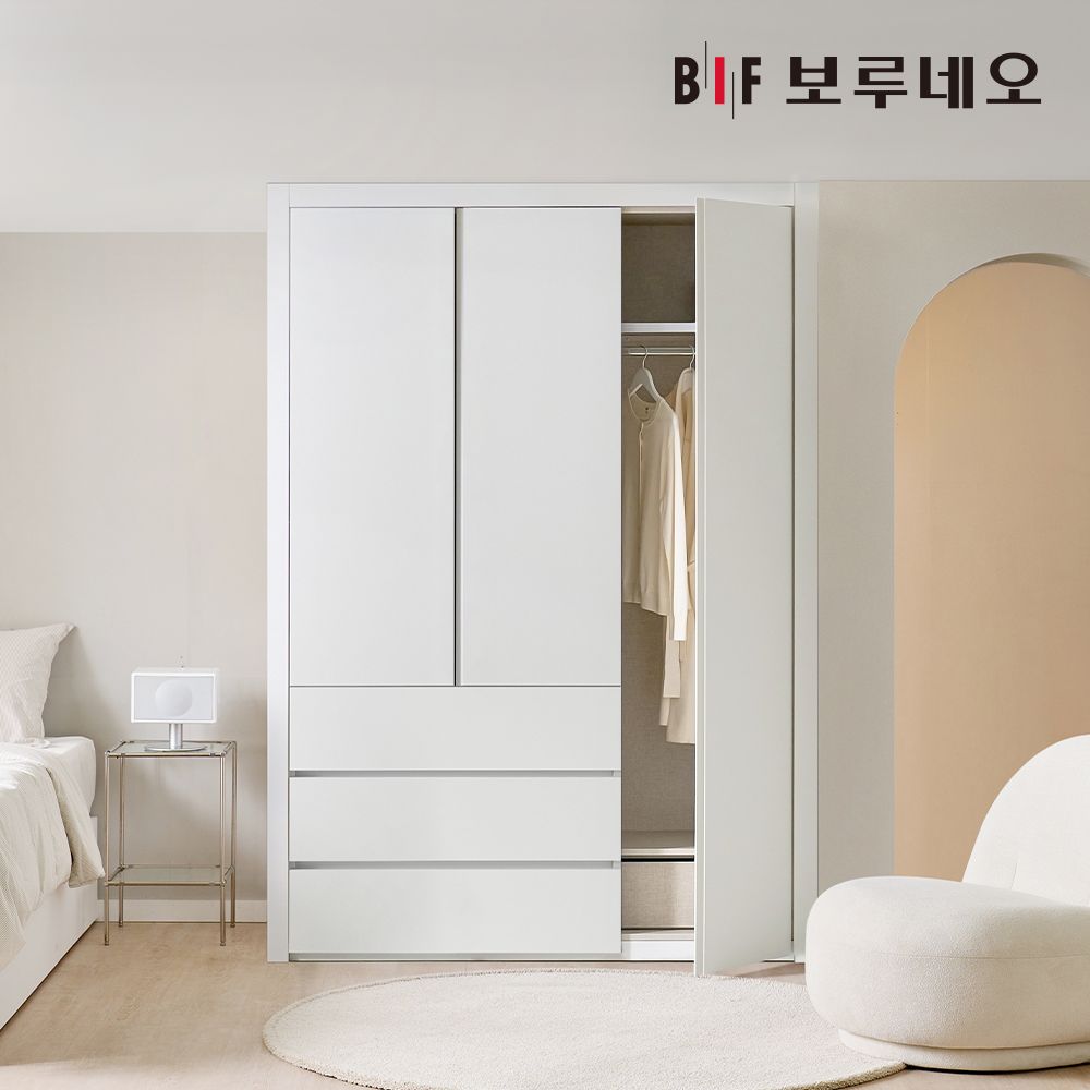 보루네오 하우스 E0 네오3단서랍 여닫이 작은방 붙박이장 150cm 5자 매립형 손잡이 