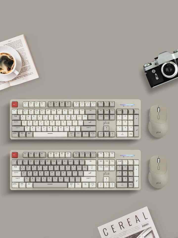 レトロ M レッド SPRK 104 ワイヤレスキーボード & 無音マウスセット