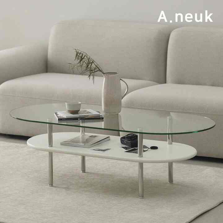 レイアド 楕円形 ガラス ローテーブル［2色］