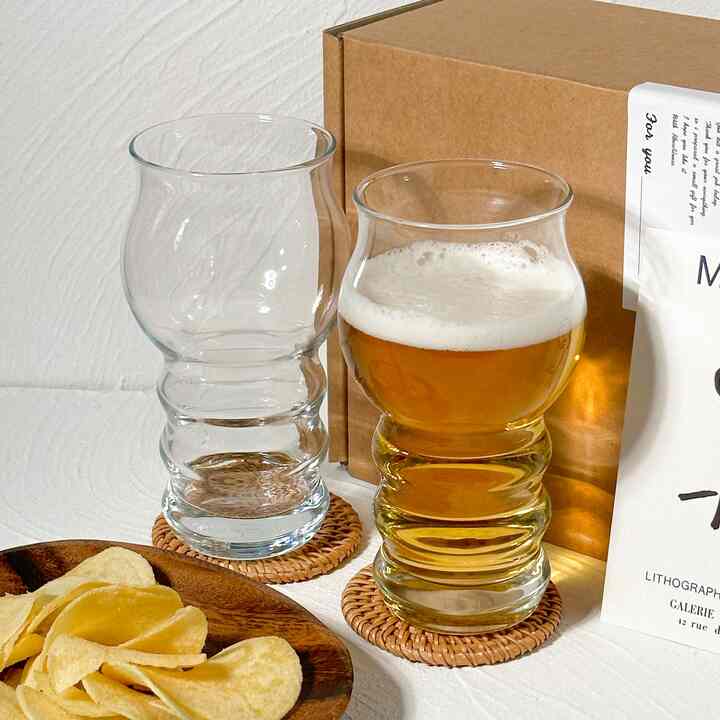 クモ ビールグラス 2個セット（ラタンコースター付き）