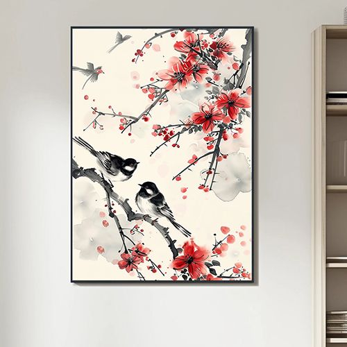 신원액자랜드 꽃과 새 그림 알루미늄액자 까치 길조 좋은소식 거실 현관 사무실 카페 인테리어 액자