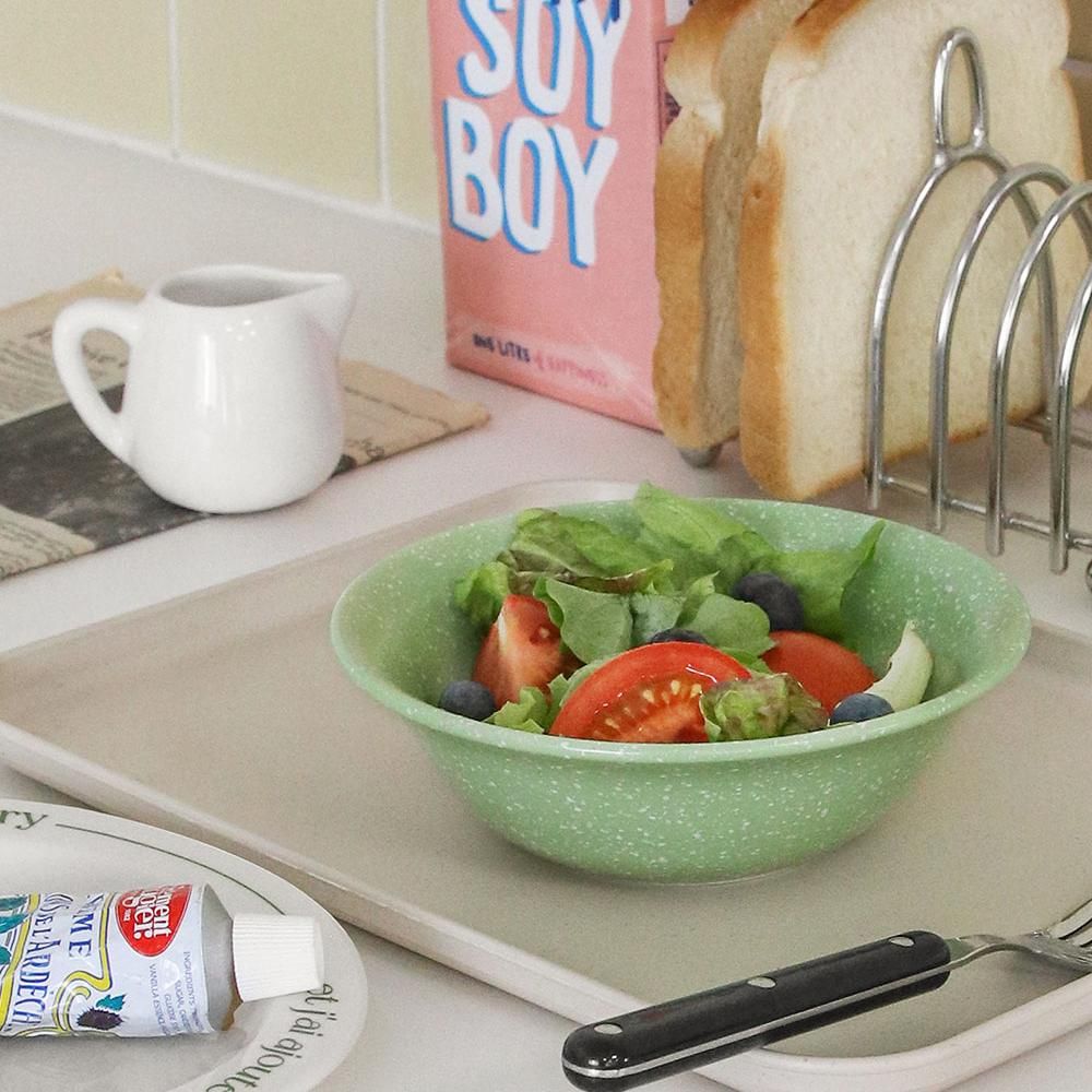 에시카창고 캠핑 디저트 원형 예쁜 민트 도트 딥플레이트1p샐러드 브런치 과일 시리얼