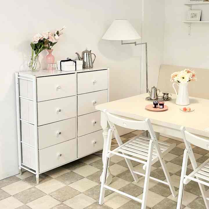 LUCY ミッドセンチュリー ファブリック引き出し収納 4段ワイド［2色］