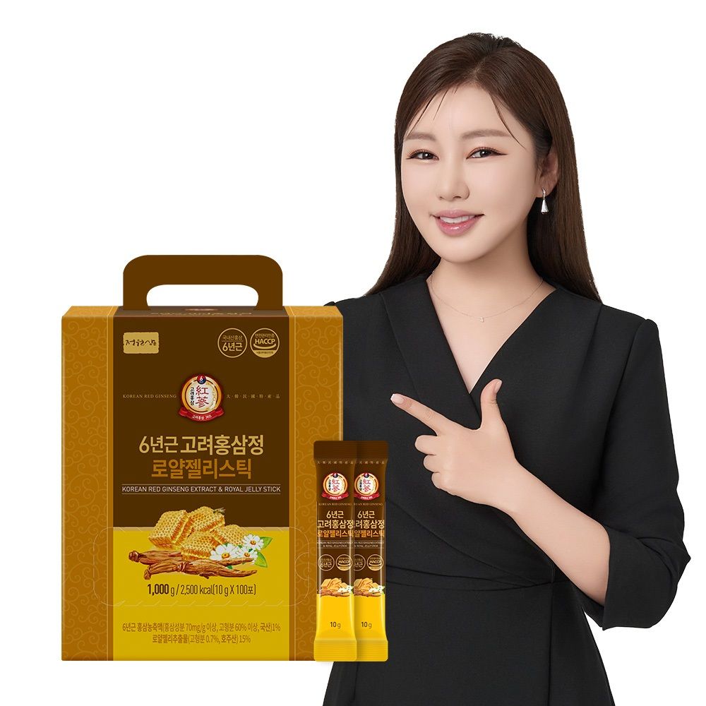 정원삼 6년근 고려홍삼정 로얄젤리스틱 1박스 100포 로얄젤리 홍삼스틱
