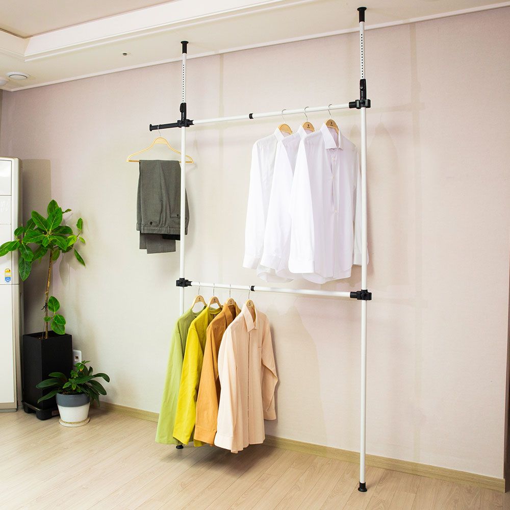 [오늘출발] [신상품] 퀸넥스 프라임 뉴 원터치 25파이 2단 너비조절 행거 드레스룸 다용도 수납 옷걸이