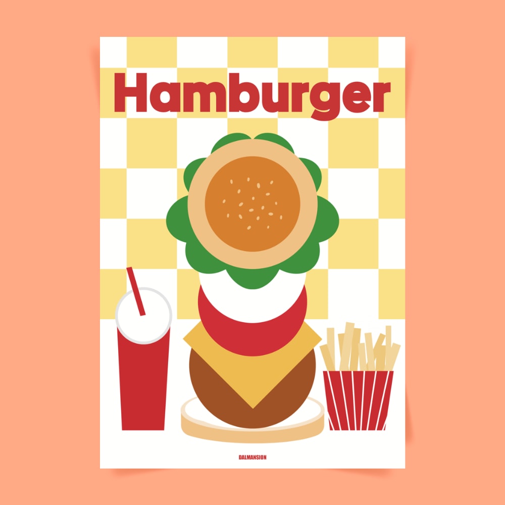 [신상품]달맨션 P88 햄버거세트 수제 버거 포스터 매장 인테리어 음식 패스트푸드 burger 감튀 콜라