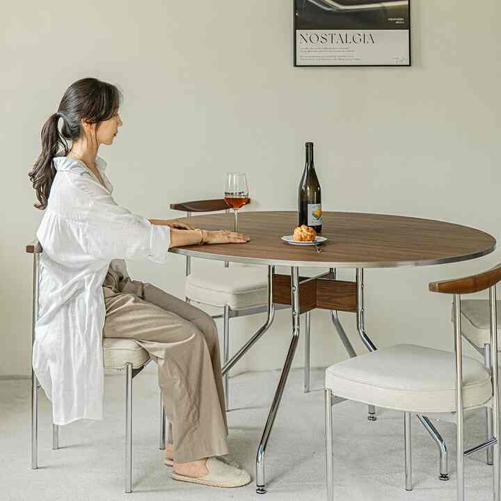 Round Steel Leg Dining Table