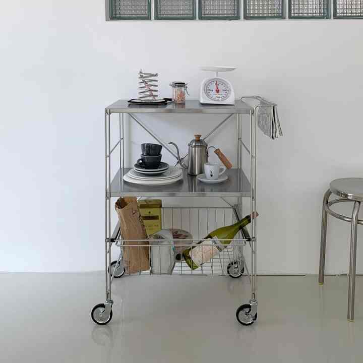 Flat Stainless Steel 3-Tier Trolley Wagon