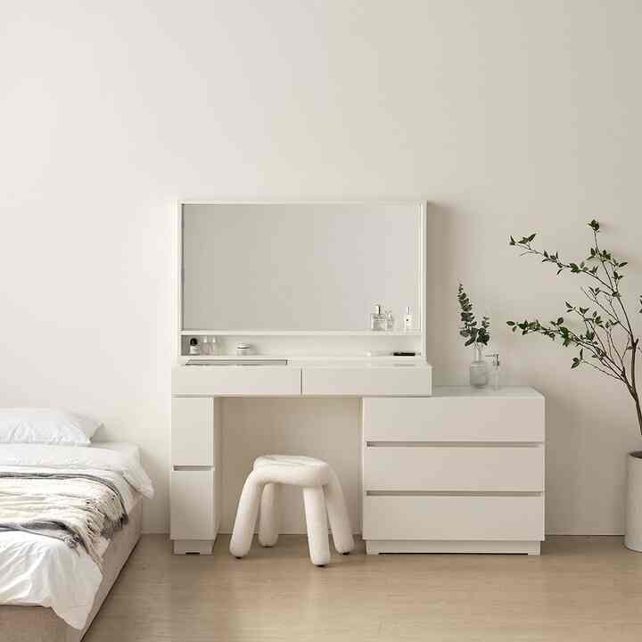アシエル 収納一体型 伸長ドレッサー 鏡付き［2サイズ］