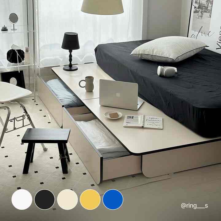 Rund ヘッドボードなし 収納付きローベッドフレーム