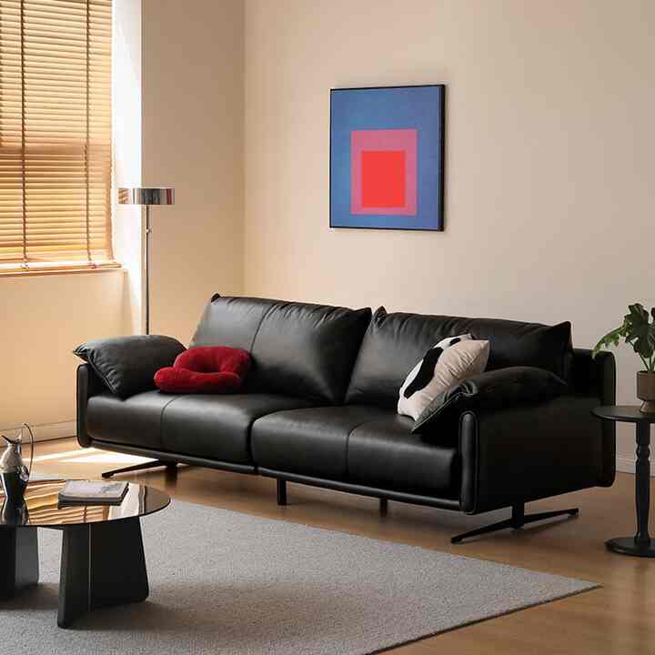 Gordo ハイエンド ブラック レザー 3人掛け ソファ