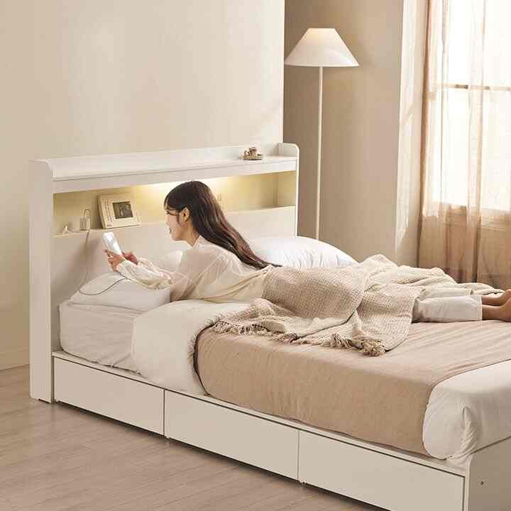 Beriel LED 3段収納付きベッドフレーム［2色・3サイズ］