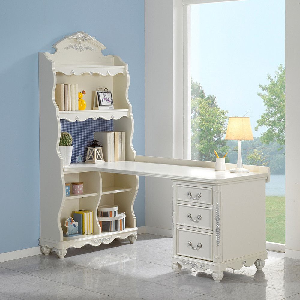 bllc퍼니처 클로라 C형 엔틱 화이트 H형 원목 책상세트