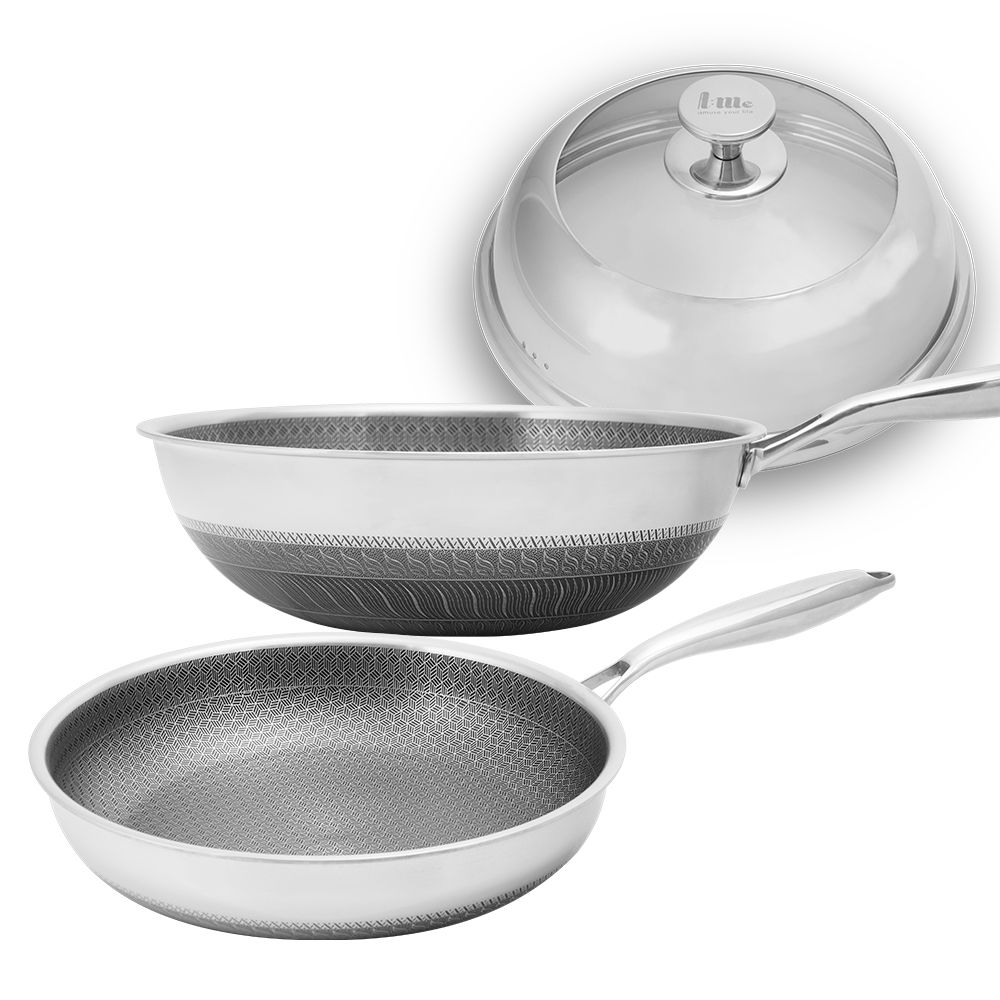 에이미 316STS 통3중 올히트 프라이팬+웍팬 28Cm+304STS내열강화유리돔형뚜껑28Cm